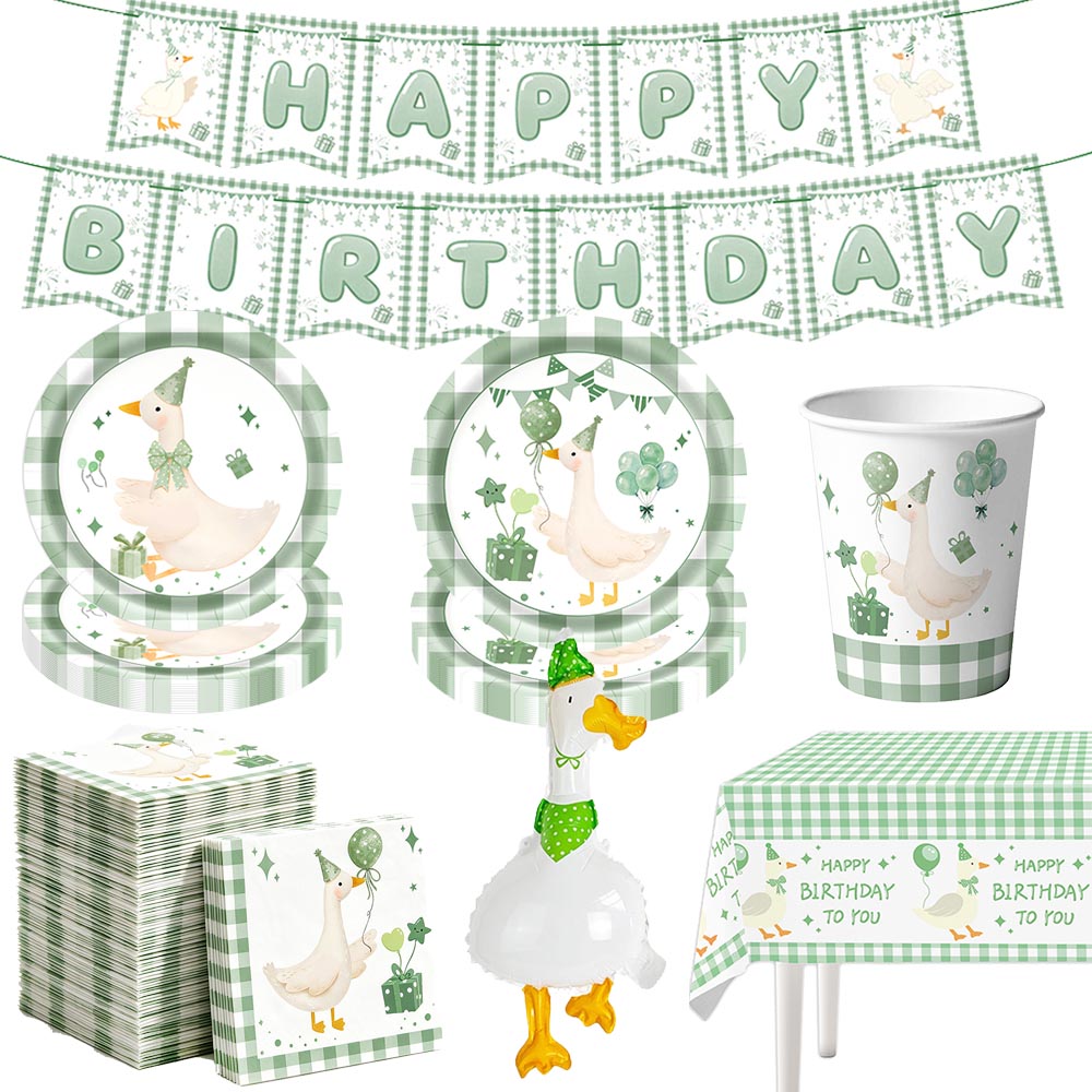 Table Cloth Disposable - Vaisselle jetable Green Silly Goose, assiettes