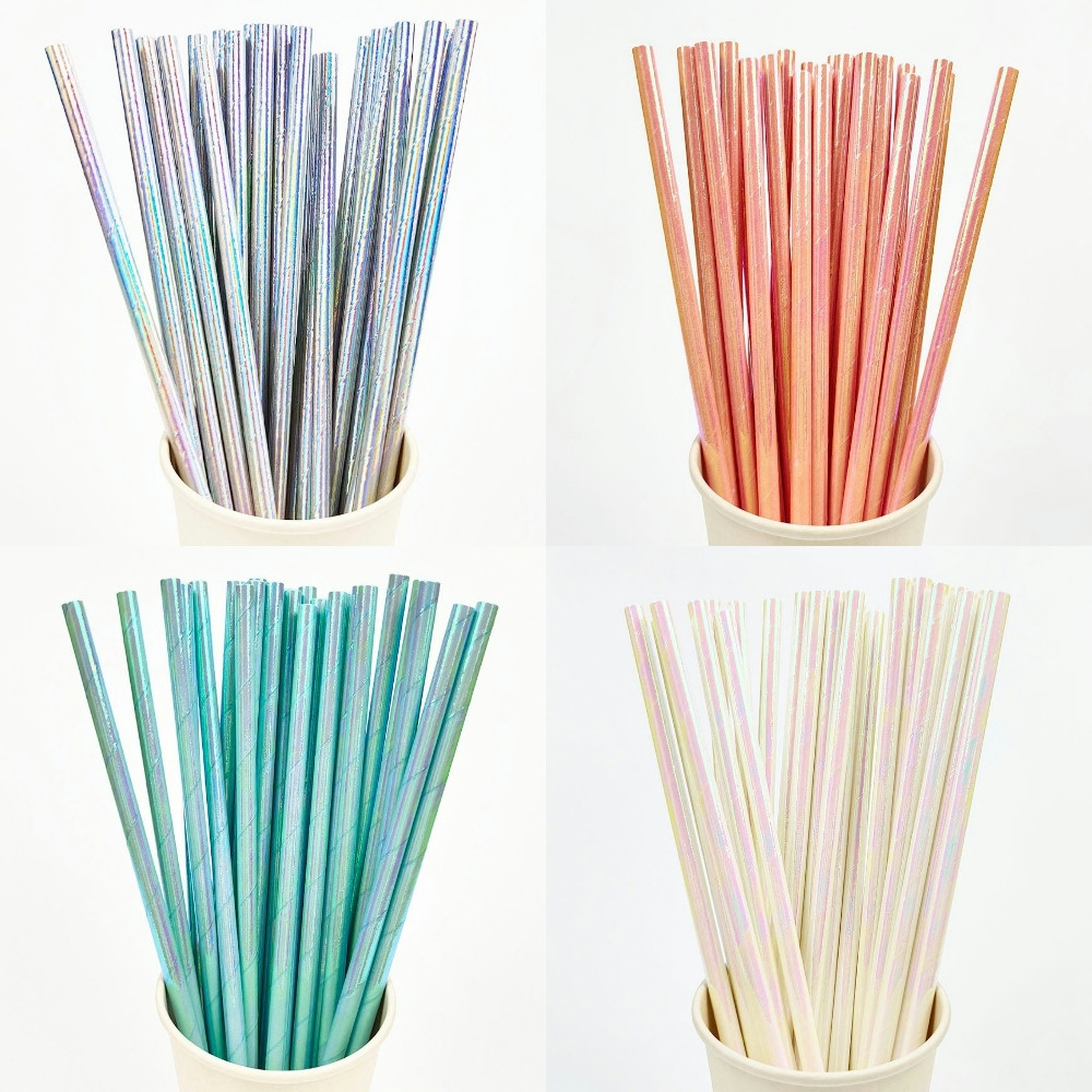 Paper Straw Color - Pailles en Papier Bronzant Nacré, Rose