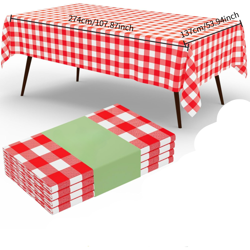 Table Cloth Disposable - Nappe rectangulaire à carreaux rouges et