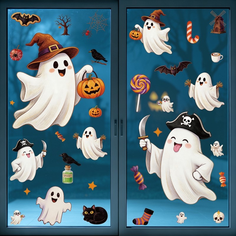 Party Event Supply Store - Autocollants statiques d'Halloween pour vitrine, motif