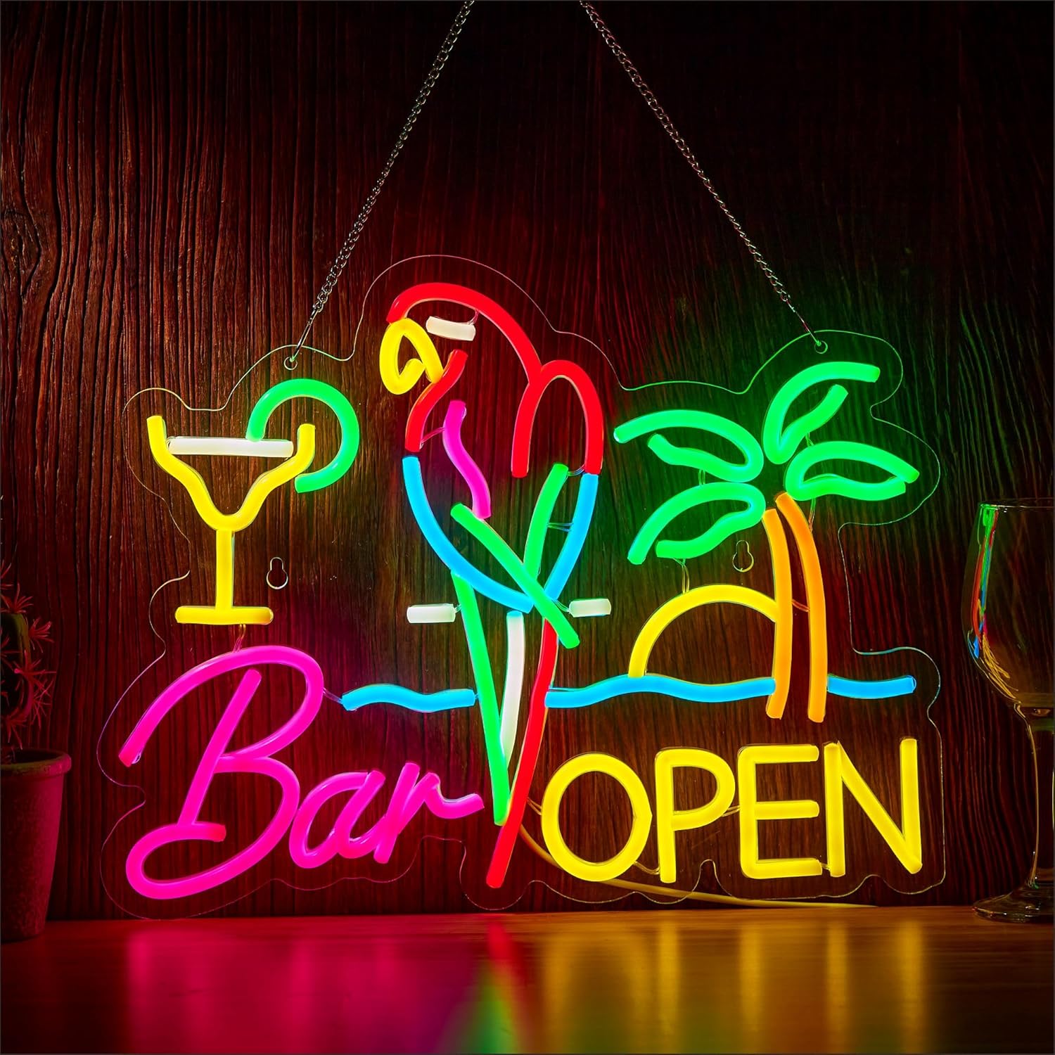 Neon Sign Party - Enseigne néon ouverte pour bar, éclairage