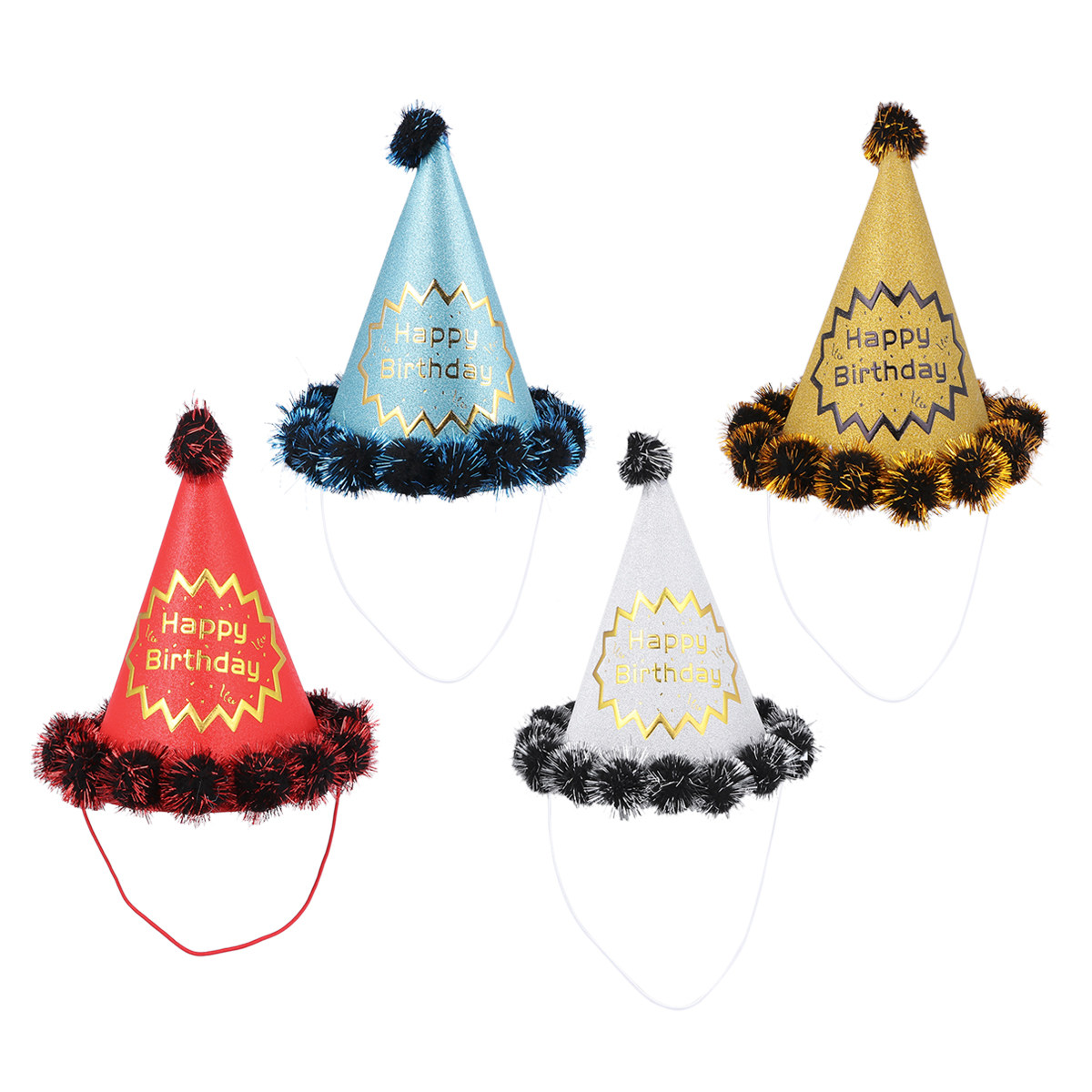 Party Hat Cone - Chapeaux d'anniversaire à paillettes, 4 pièces,
