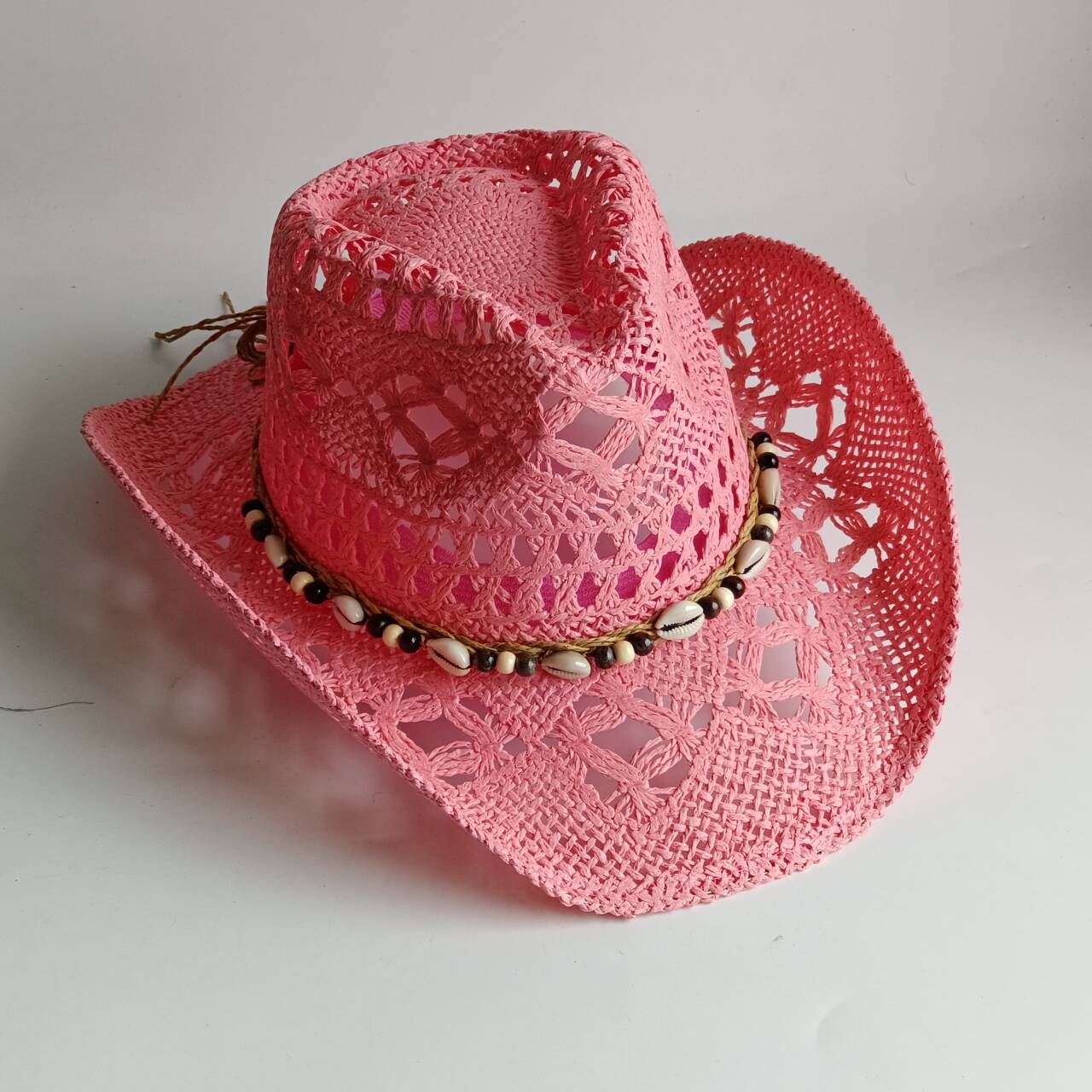 Paper Straw Color - Chapeau de cowboy rose en paille,