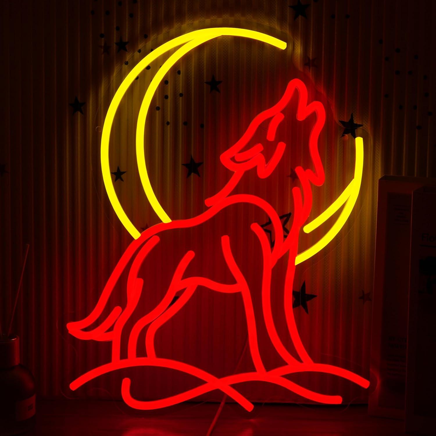 Neon Sign Party - Enseigne néon Loup hurlant, lumière LED